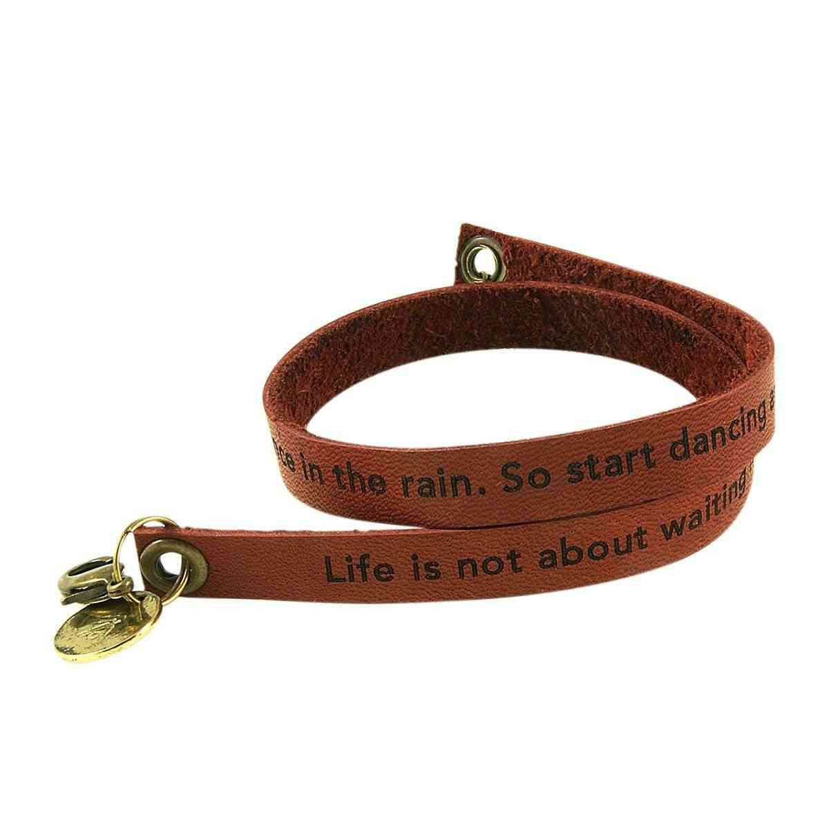 Dark Brown Custom Engraved Leather Bracelet - Double Wrap