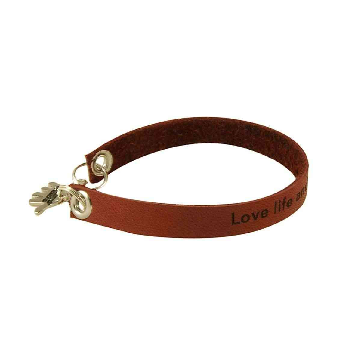 Light Brown Engraved Leather Bracelet - Single Wrap