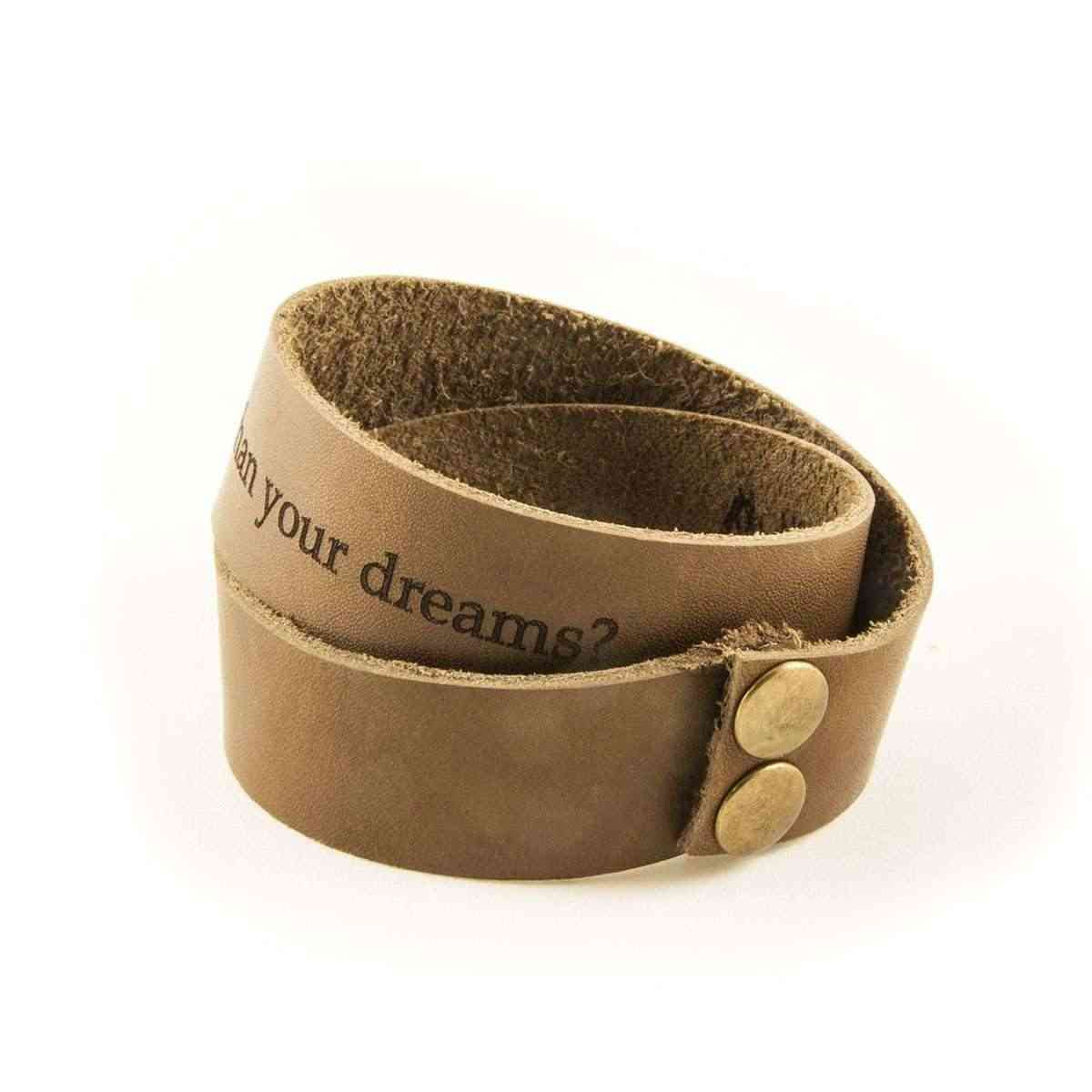 Dark Brown Custom Engraved Leather Bracelet - Double Wrap