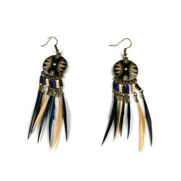Dreamcatcher Feather Earrings Black/Blue