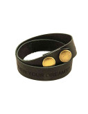 Black  Custom Engraved Leather Bracelet - Double Wrap Wide