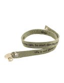 Grey Custom Engraved Leather Bracelet - Double Wrap