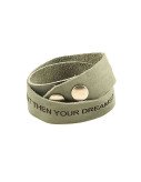 Grey Custom Engraved Leather Bracelet - Double Wrap Wide