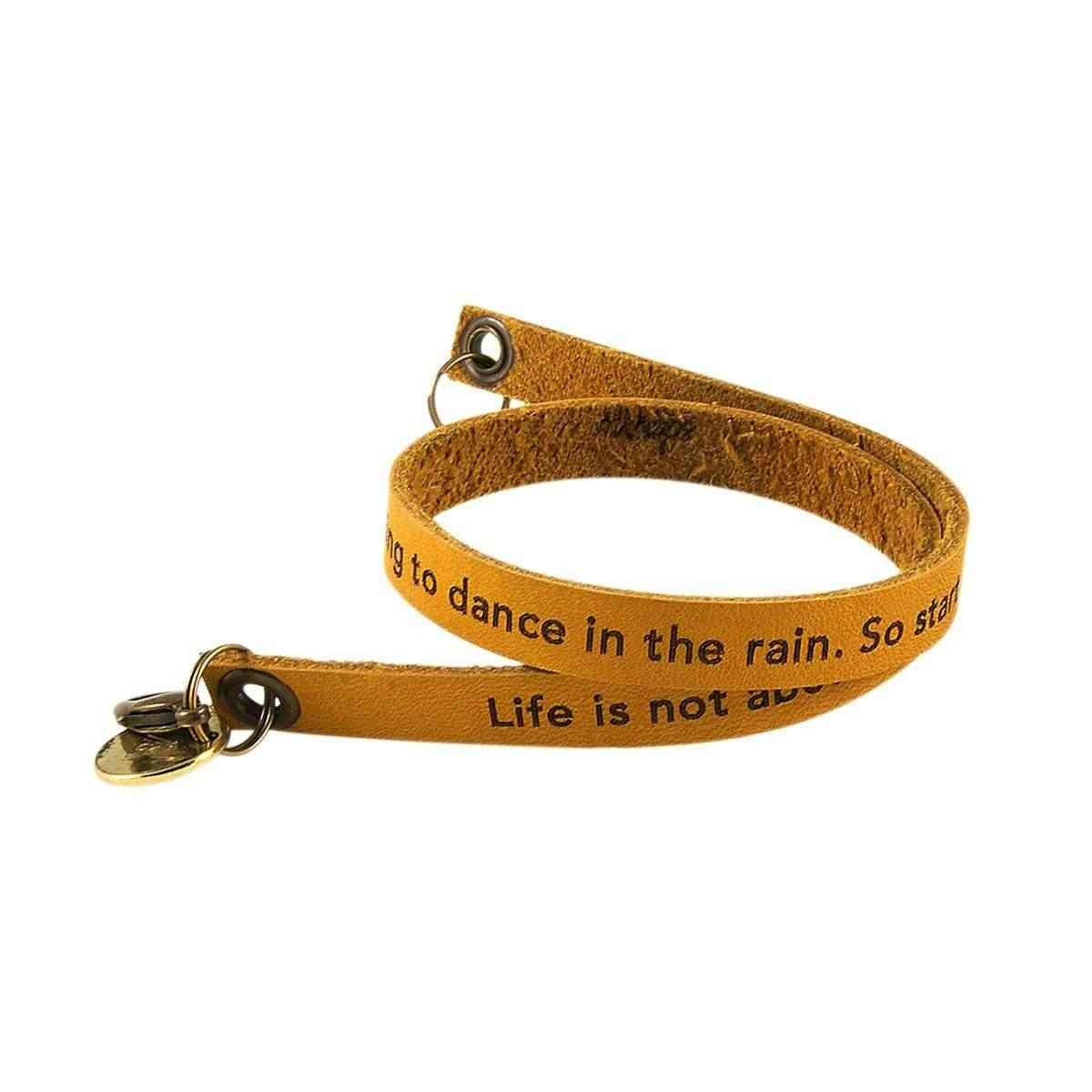 Yellow Ochre Custom Engraved Leather Bracelet - Double Wrap