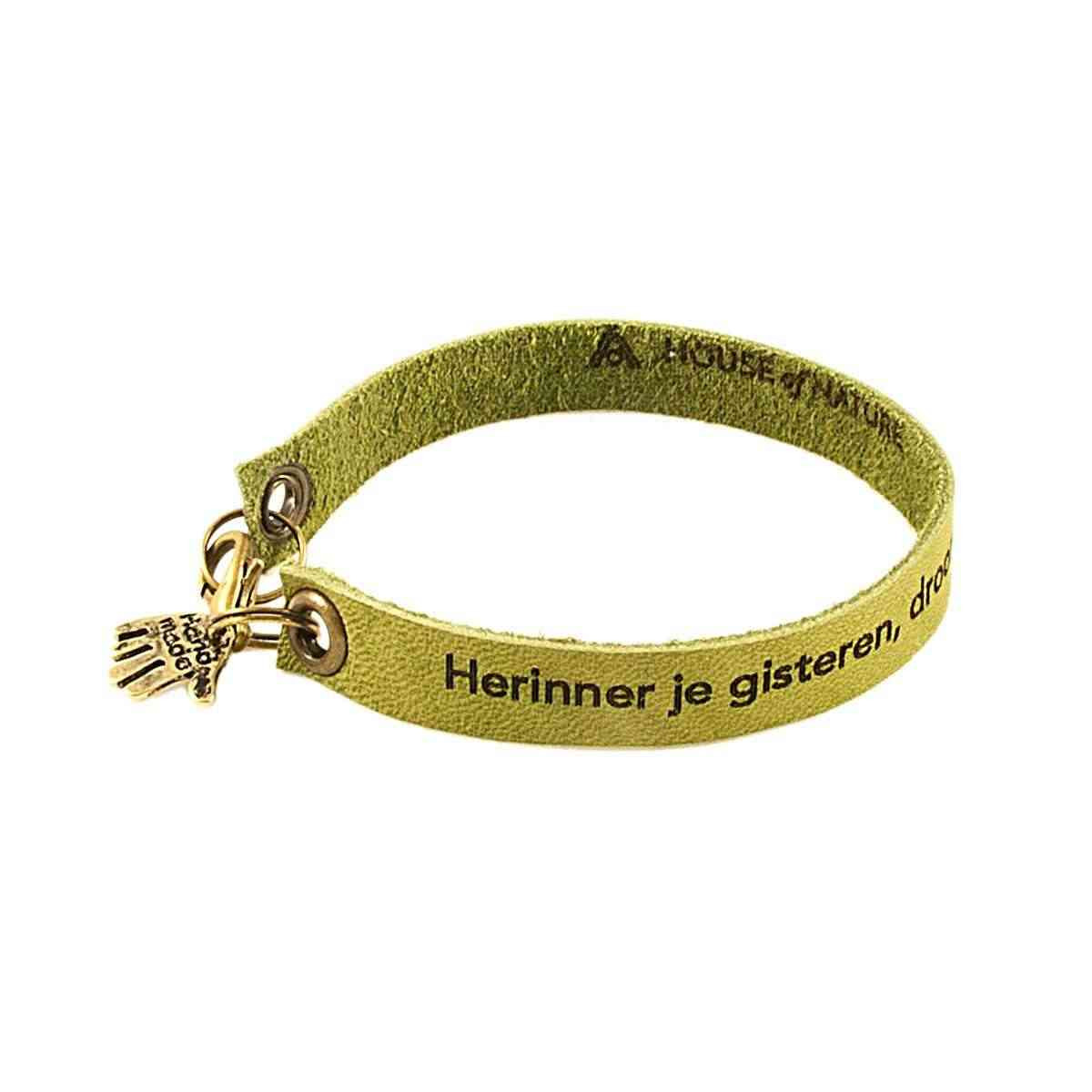 Olive Green Engraved Leather Bracelet - Single Wrap