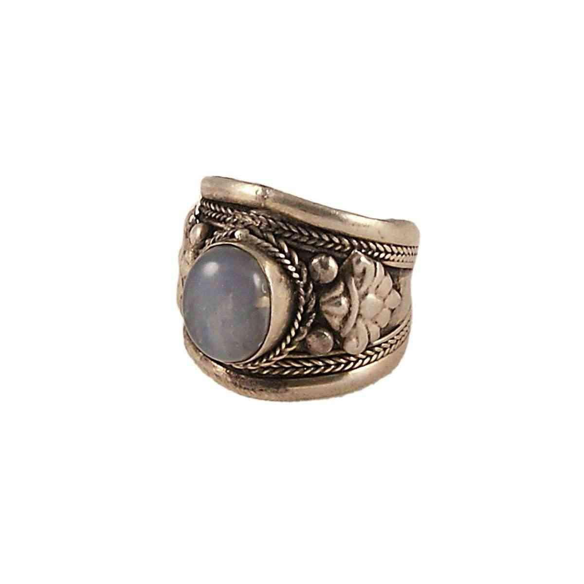 Nepalese Ring - Single White Stone - Wide