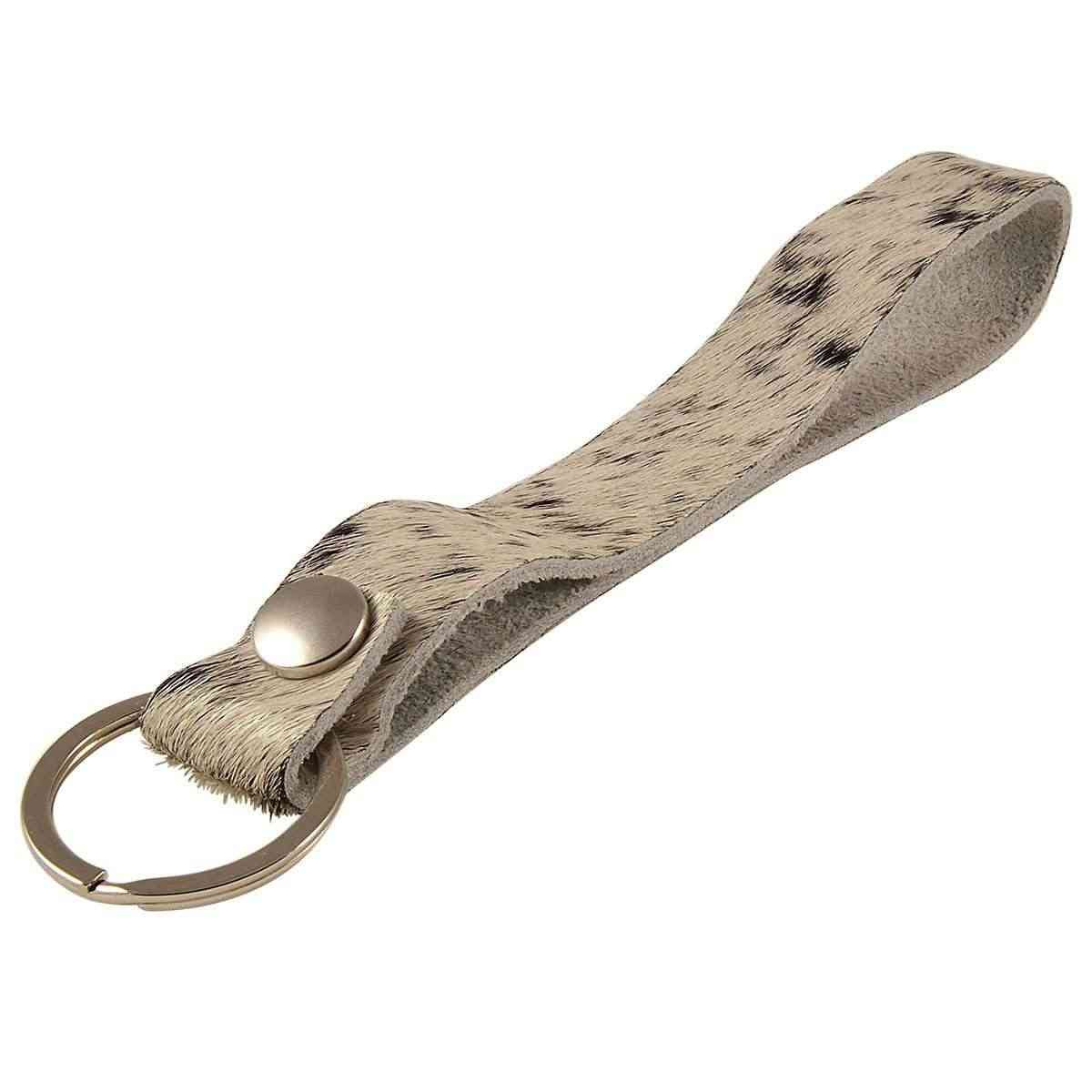 Likey - Cow Print Leather Keychain Mix Brown