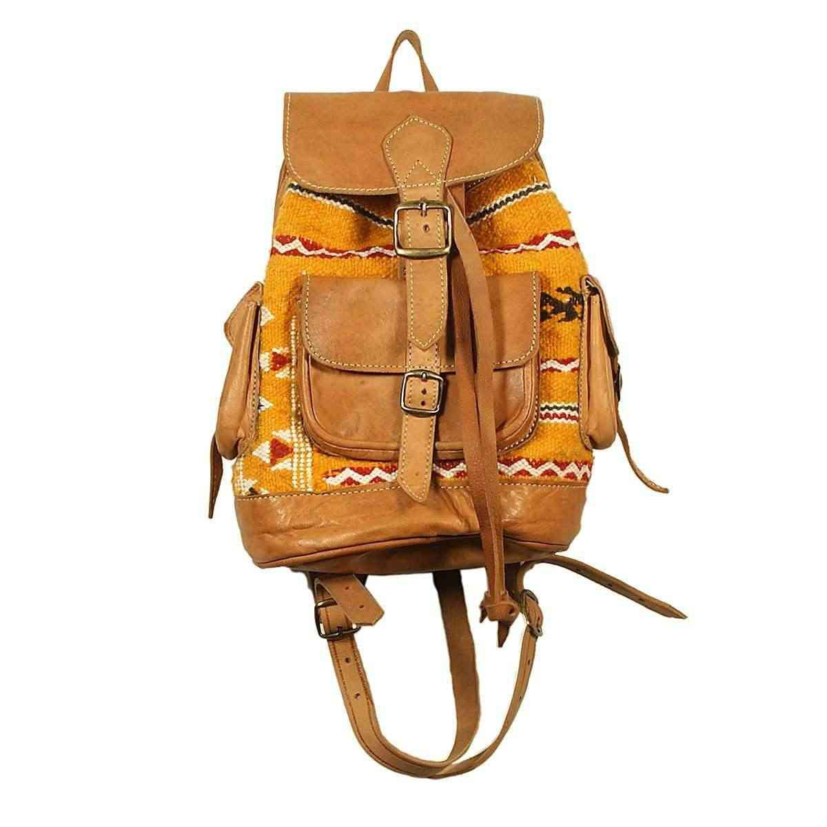 Moroccan Kilim Leather Backpack Front