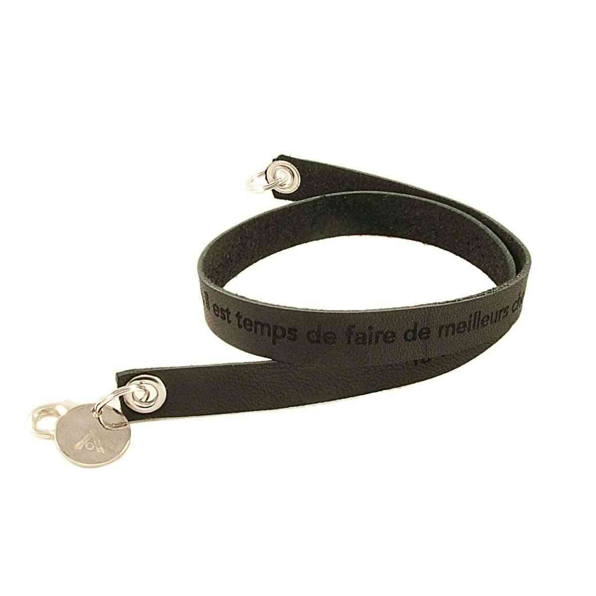 Black Custom Engraved Leather Bracelet - Double Wrap