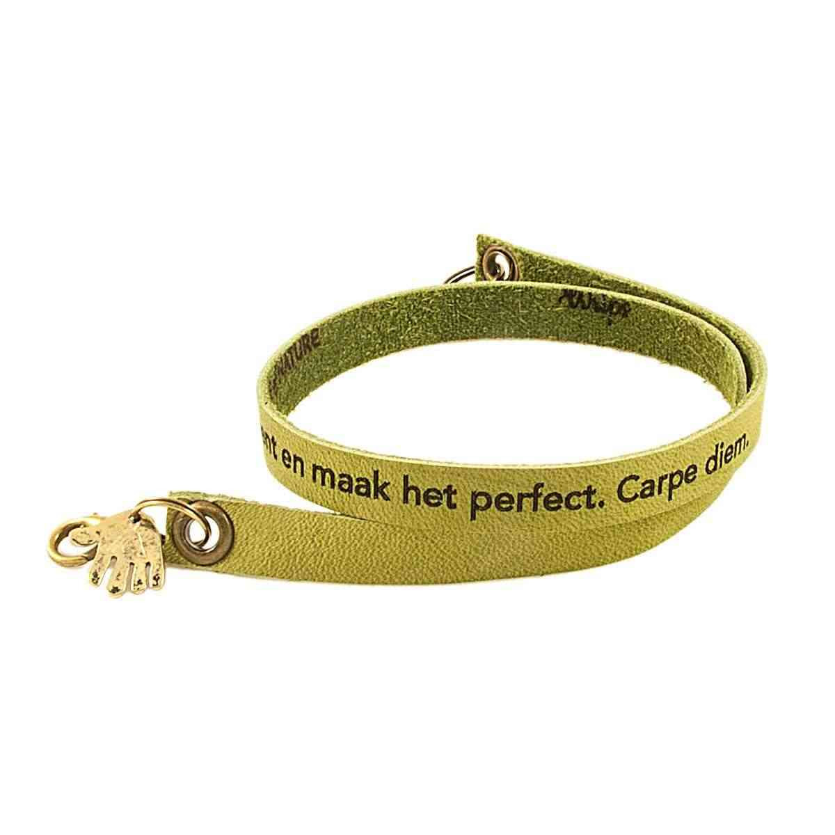 Olive Green Custom Engraved Leather Bracelet - Double Wrap