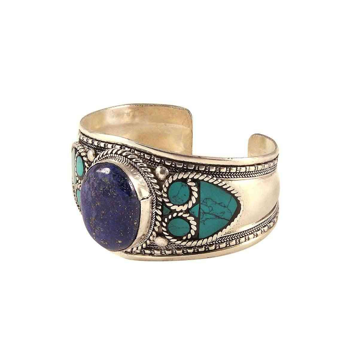 Nepalese Bangle - Single Blue Stone - Wide