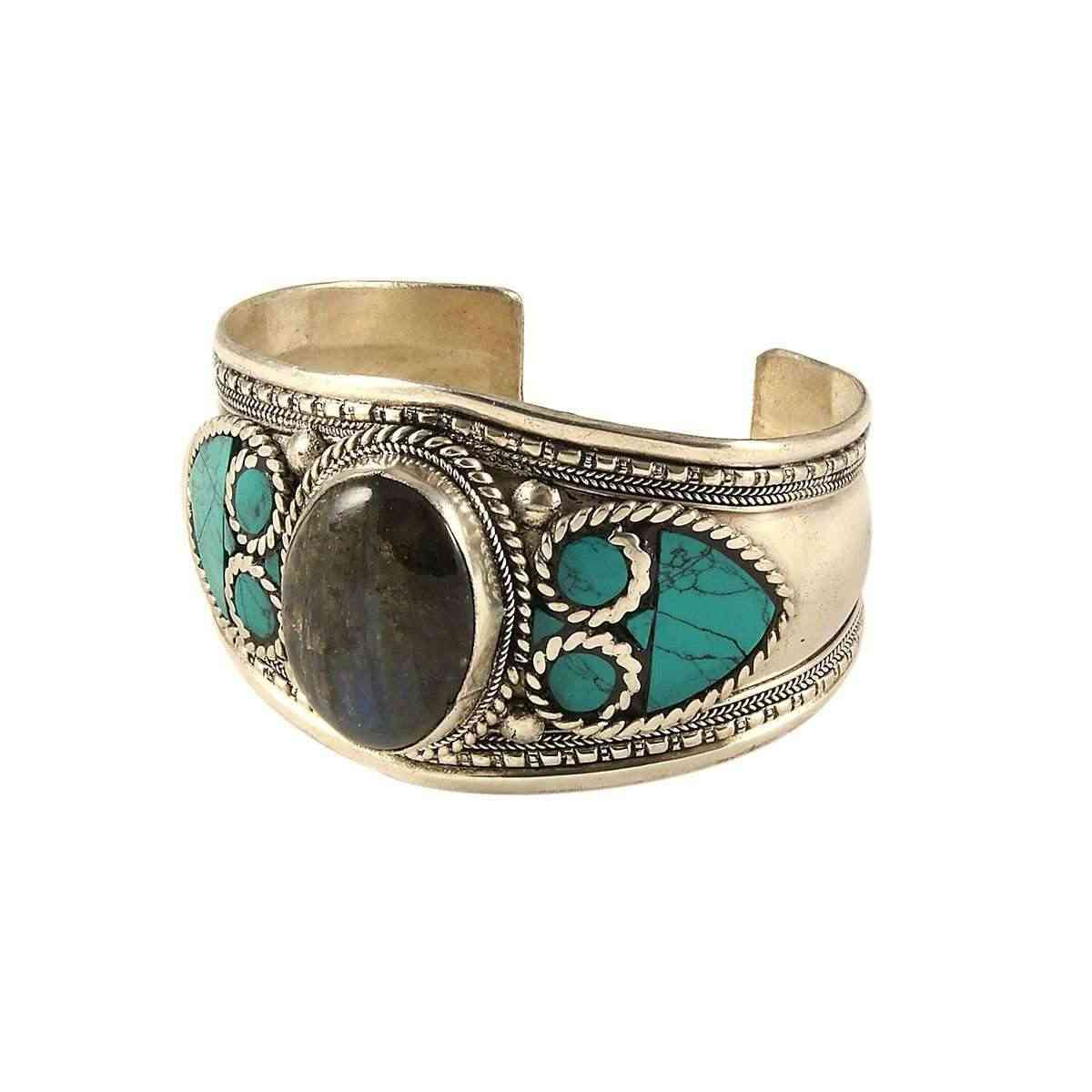 Nepalese Bangle - Single Grey Stone - Wide