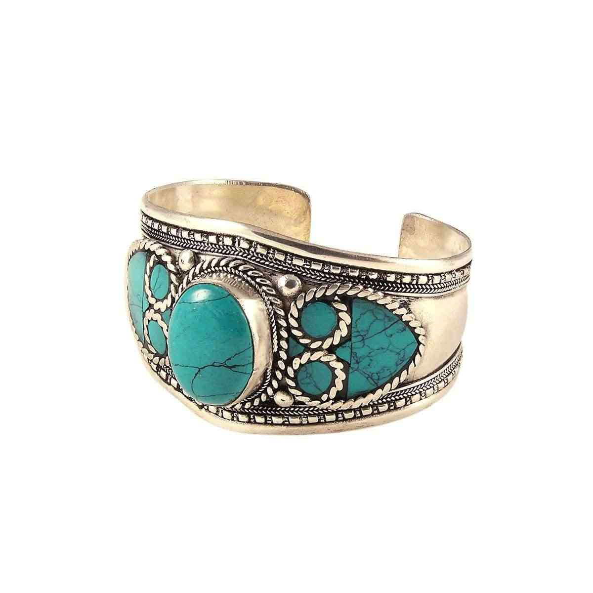 Nepalese Bangle - Single Turquoise Stone - Wide