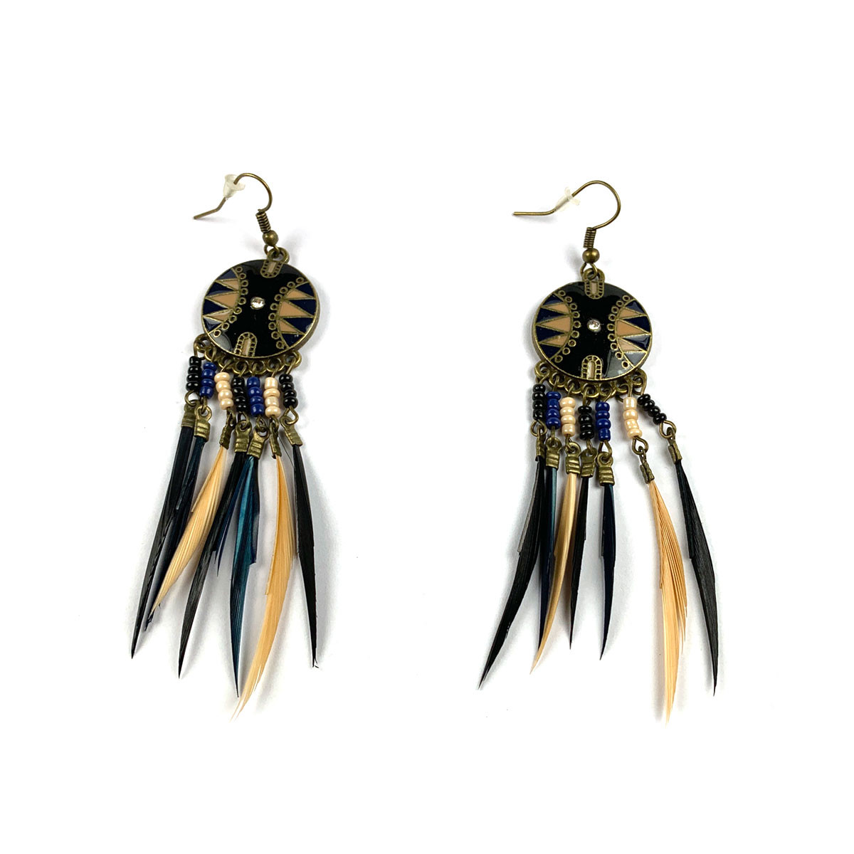 Dreamcatcher Feather Earrings Black/Blue
