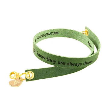 Green Custom Engraved Leather Bracelet - Double Wrap