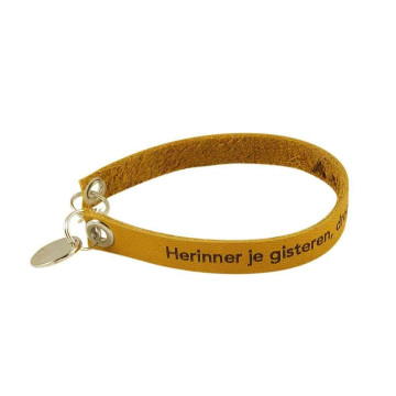 Yellow Ochre Engraved Leather Bracelet - Single Wrap