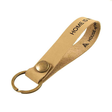 Engraved Leather Keychain Light Brown