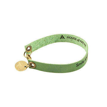 Green Engraved Leather Bracelet - Single Wrap