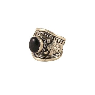 Nepalese Ring - Single Black Stone - Wide