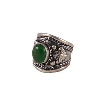 Nepalese Ring - Single Green Stone - Wide
