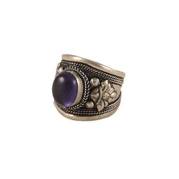 Nepalese Ring - Single Purple Stone - Wide