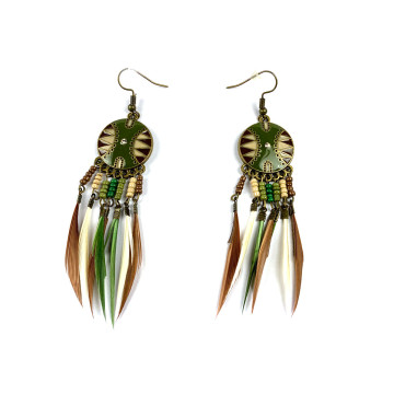 Dreamcatcher Feather Earrings Green/Brown